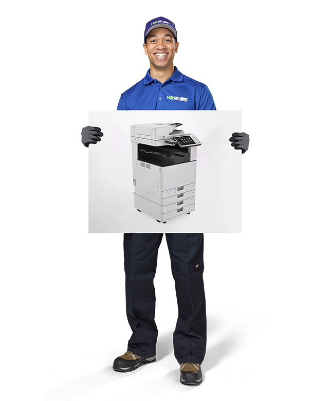 Printer ready for removal and recycling from 1-800-GOT-JUNK? truck team member